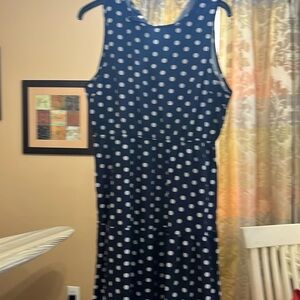Blue and white polka dot maxi dress sz L